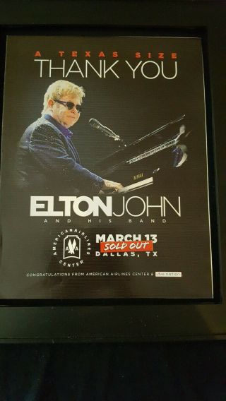 Elton John Rare Dallas Texas Concert Promo Poster Ad Framed
