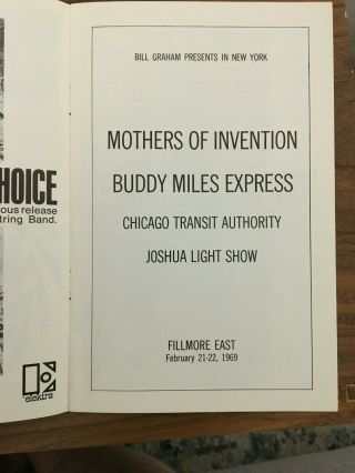 Zappa Filmore East Program - Chicago - Buddy Miles - Beatles - 1969