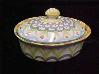 Retired Vintage Mackenzie Childs 1997 King Ferry 7 " Oval Candy Box W/lid Excllnt
