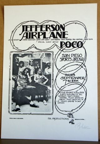 Jefferson Airplane And Poco San Diego Sports Arena Tuten Fillmore Fd Era Poster