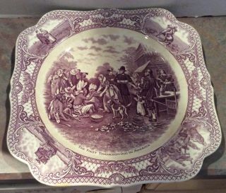 Crown Ducal Colonial Times Mulberry 12.  25 " Square Platter First Thanksgiving