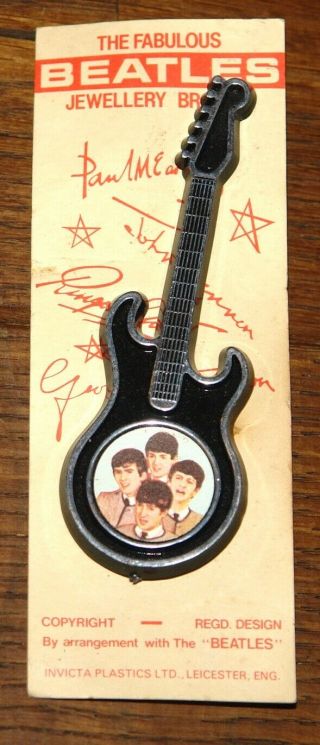 Beatles Vintage Invicta 1963 Guitar Jewellery Brooch On Backing Card