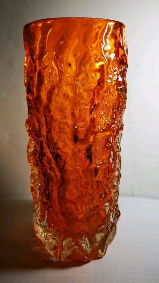 Whitefriars Tangerine Bark Textured Glass Vase 9690 Designed By Geoffrey Baxter