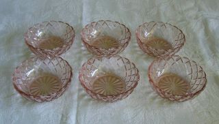 Set Of 6 Pink Anchor Hocking Waterford Waffle Berry Bowls Exc