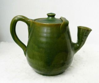 Rare Nc Pottery Dark Green Teapot,  Attr.  Melvin Owens,  Jh Owen Steeds Shop,  30s