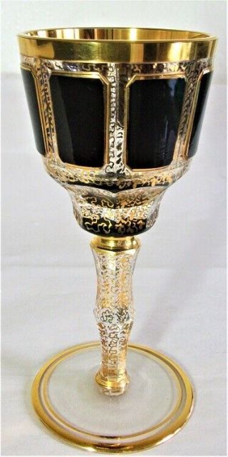 Bohemian Moser Art Glass Ruby Cabochon Wine Goblet