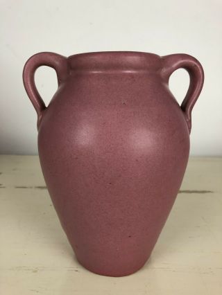 Unsigned Zanesville Pottery Pink/ Matte Rose Vintage Vase Very Pretty 2 Handles