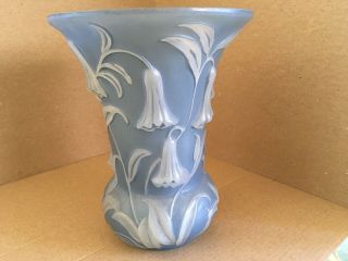 Vintage Consolidated & Phoenix Glass Blue Bell Pattern Vase Matte Blue Art Glass