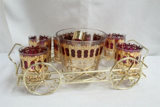 Very Rare Culver Mid Century Modern Hollywood Regency Gold Barware Set Glasses,