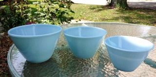 Set Of 3 Vintage Fireking Ovenware Turquoise Nesting Bowls