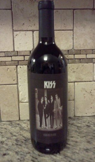 Kiss (dressed To Kill) Bottle If Merlot Wine And Wooden Case