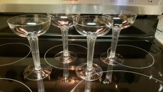 Rare Elegant Antique Set Of 4 Hollow Stem Crystal Champagne Glasses 7 Panel