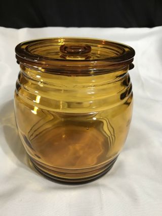 Vintage Le Smith Amber Glass Barrel Lidded Cookie Jar/canister -