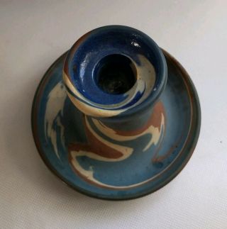 NILOAK Pottery 1910 - 24 Mission Swirl Short Candle Holder Shape 105 blue 2