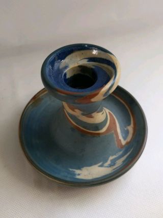 NILOAK Pottery 1910 - 24 Mission Swirl Short Candle Holder Shape 105 blue 3