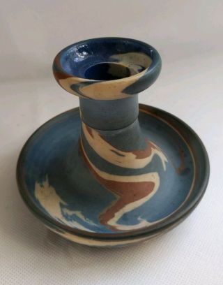 NILOAK Pottery 1910 - 24 Mission Swirl Short Candle Holder Shape 105 blue 4