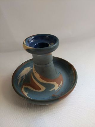 NILOAK Pottery 1910 - 24 Mission Swirl Short Candle Holder Shape 105 blue 5