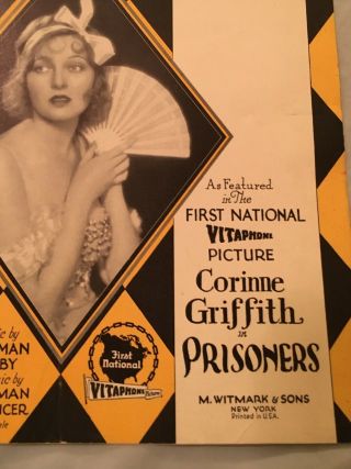 CORINNE GRIFFITH 1929 RARE movie star sheet music,  PRISONERS - 1st Nat Vitaphone 2