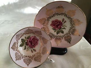 Gorgeous Pink Paragon England Bone China Large Red Rose Cup and Saucer 2