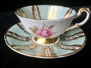 Paragon Footed Cup & Saucer Panels Pink Roses Bone China England 8