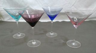 Marquis By Waterford Set Of 4 Polka Dot Martini Glasses Diff Colors