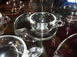 Vintage Parti - Ade Hazel Atlas Glass Clear Glass Cup & Plate Snack Set 8 Art Deco