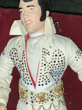 Large Vintage Elvis Presley Soft Doll Wearing Rhinestone Jump Suit With Stand
