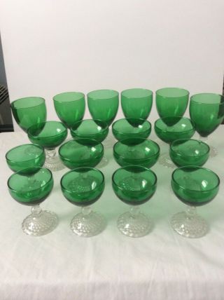 Vintage 18 Anchor Hocking Green Bubble Drinking Glasses 3 Sizes