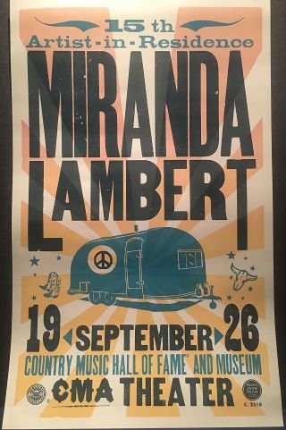 Hatch Show Print Poster Miranda Lambert Cma Theater Artist In Residence Program