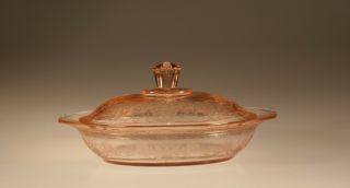 Vintage Hazel - Atlas Glass Pink Florentine No.  1 Oval Vegetable Bowl & Cover 1932