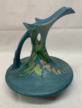 Vintage Roseville Pottery 963 - 6 Bleeding Heart Blue Ceramic Pitcher 6 "