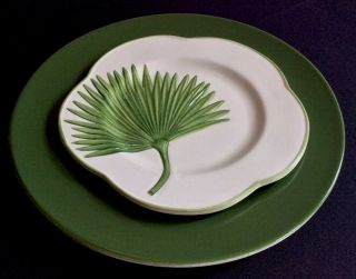 “INTO THE JUNGLE” VIETRI 2 Dinner Plates,  2 Salad Plates Tropical greens & white 2