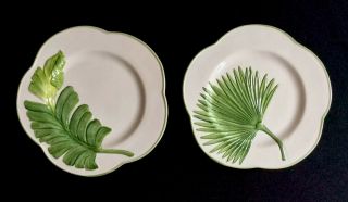 “INTO THE JUNGLE” VIETRI 2 Dinner Plates,  2 Salad Plates Tropical greens & white 4