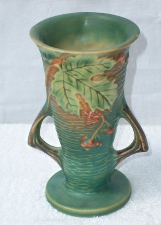 Vtg 1940s Roseville Bushberry Vase 30 - 6 " Green Double - Handled Gvc