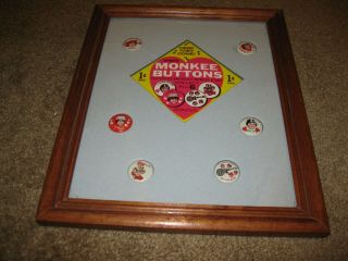 Framed 1967 Monkees Fan Club Pin Set Complete With Vending Card