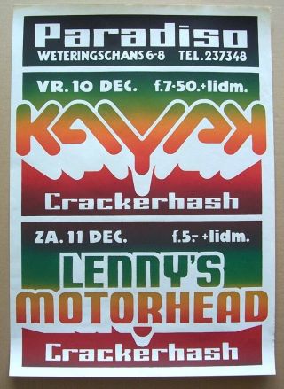 Motorhead Kayak 1976 Concert Poster Paradiso Amsterdam Lemmy