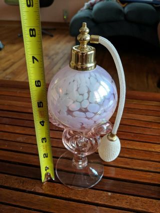 Vintage Iridescent Spiral Pattern Blown Glass Perfume Atomizer Estate Find Nr