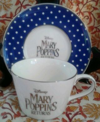 DISNEY PROMO Mary Poppins Returns Movie Cup and Saucer no box ' 18 2