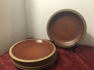 6 Vintage Heath Ceramic Pottery Red Brown Sandstone Plates 9”