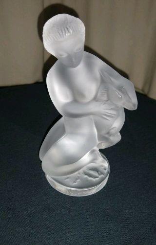 Lalique France Nude Lady Woman Holding Fawn Figurine Crystal