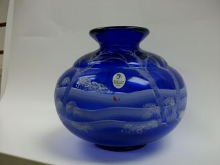 Fenton Glassware Vase Blue With Tree