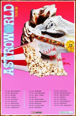 Travis Scott Astroworld 2018 Ltd Ed Rare Tour Poster,  Rap Poster Sicko Mode