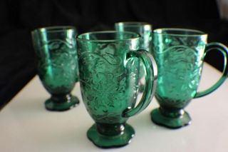 Princess House Set Of 4 Fantasia Emerald Green Footed Mugs