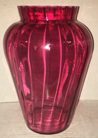 Pilgrim Art Glass Rare Cranberry Spiral Optic 11” Vase