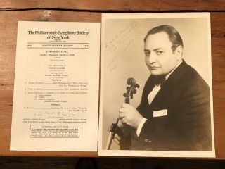 Mishel Piastro Violinist Violin Signed Autographed 8x10 Photo,  Concert Program