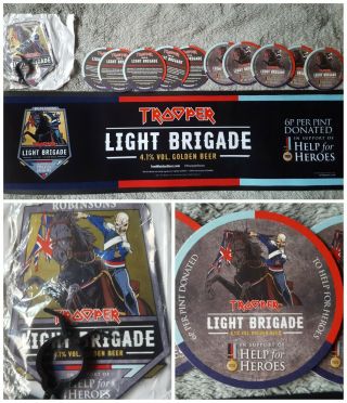 Iron Maiden Trooper Beer Light Brigade Bar Runner,  Pump Clip & 10 Bar Mats.  Rare