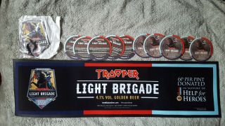 Iron Maiden Trooper Beer Light Brigade Bar Runner,  Pump Clip & 10 Bar Mats.  RARE 2