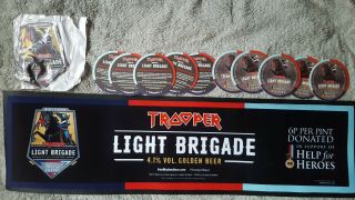 Iron Maiden Trooper Beer Light Brigade Bar Runner,  Pump Clip & 10 Bar Mats.  RARE 7