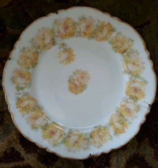 Haviland France Rose Yellow & Pink W/ Gold Trim 8.  5 " Plate