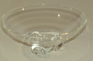 Vintage Signed Steuben Glass Crystal Floret 3 Loop Footed Bowl,  Donald Pollard